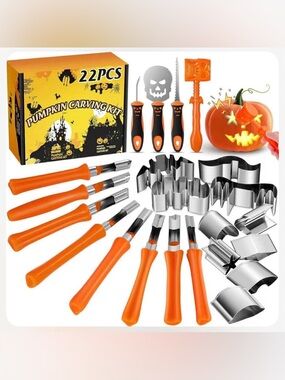 Source Unknown 22-Piece Pumpkin Carving Kit in Orange and Silver